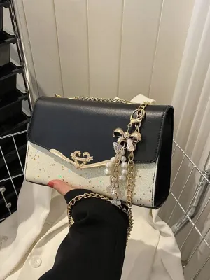 Faux Bow Pearl Decor Star Flap Chain Square Bag